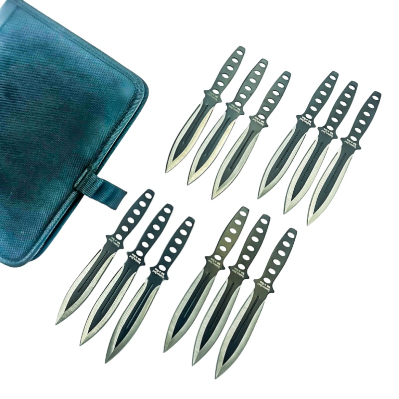 12 Pc Ninja Throwing Knives Set Combat Naruto Kunai Knife With Sheath - Black