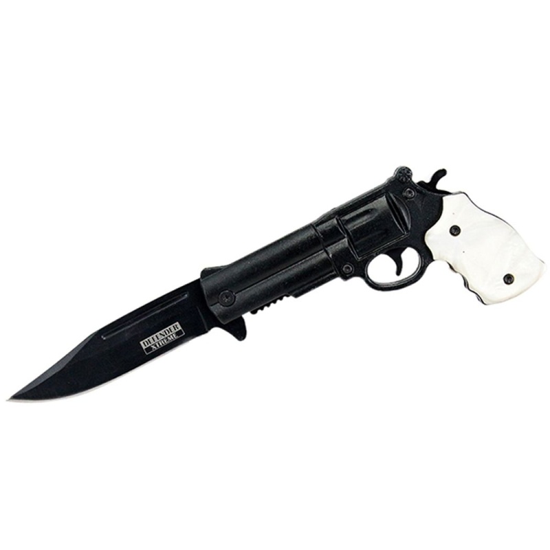 8.5" Defender Xtreme Mother Pearl Spring Assisted Gun Knife With Belt Clip
