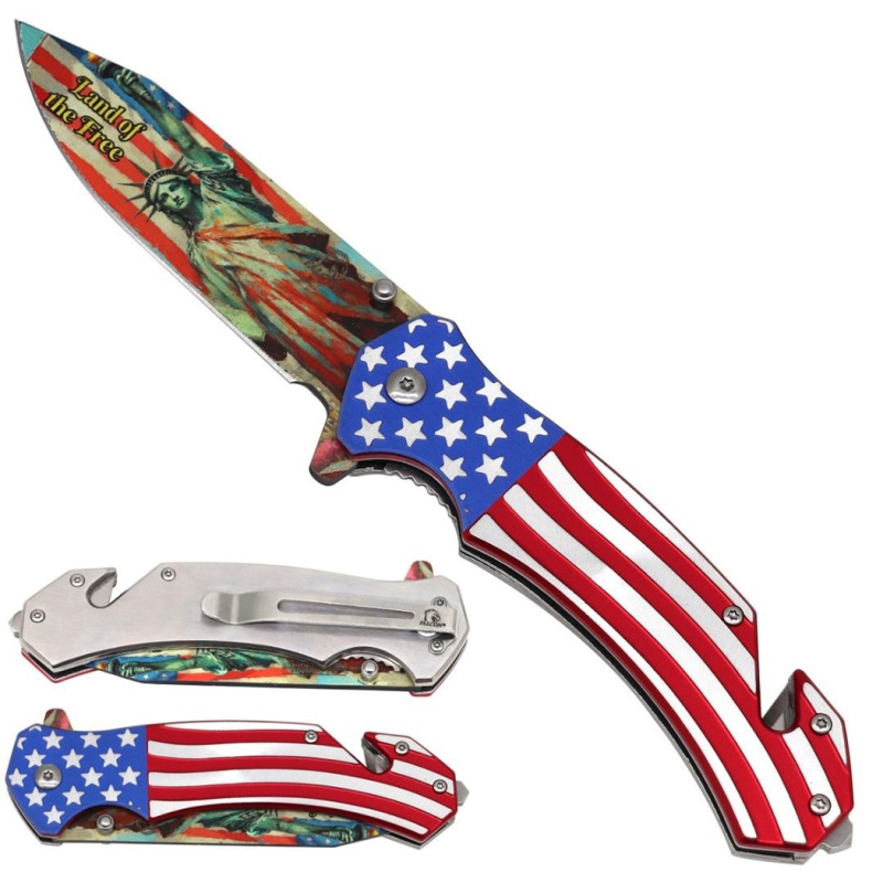 American Flag & Statue of Liberty Folding Pocket Knife