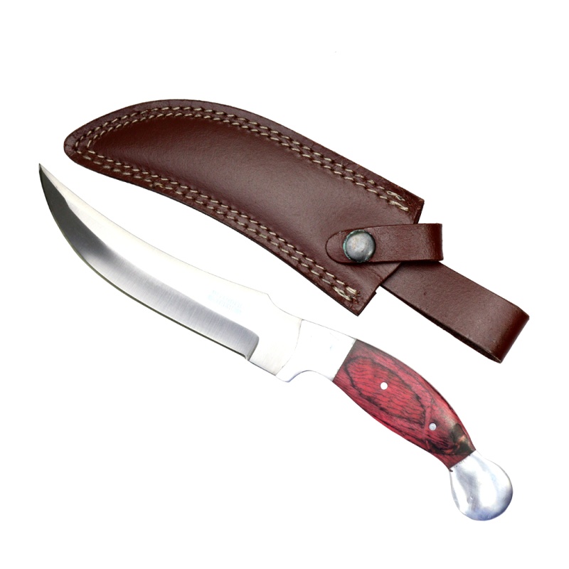 Defender-Xtreme 11" Full Tang Hunting Knife Red Wood Handle And Leather Sheath
