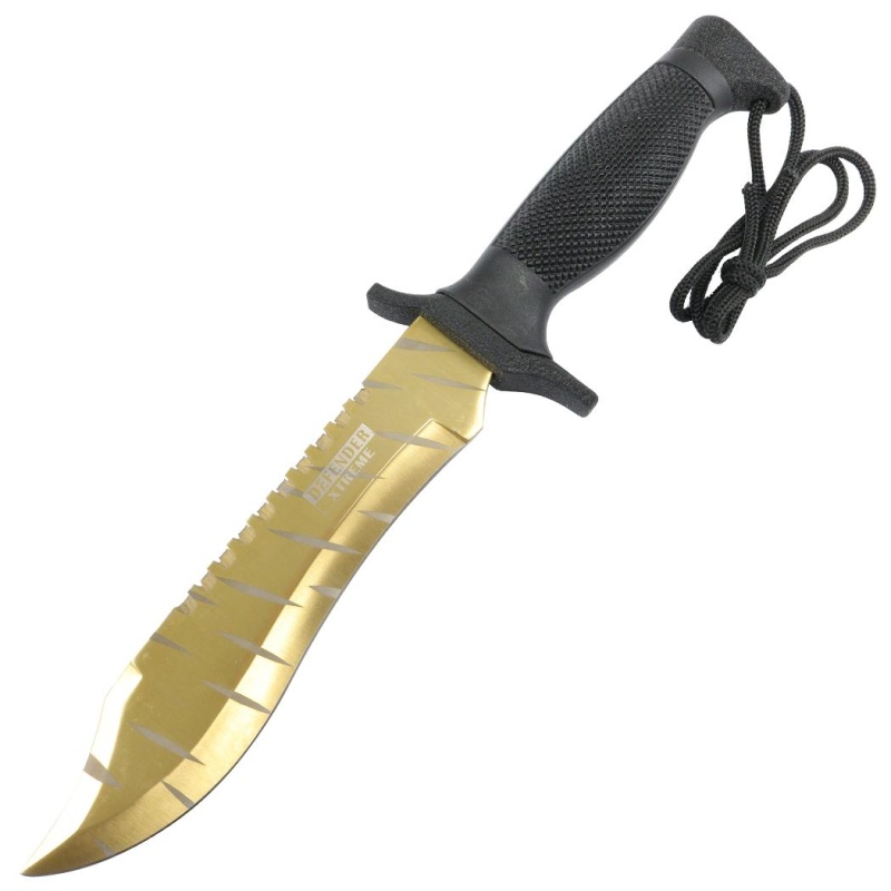 Defender-Xtreme Gold 12" Hunting Knife With Sheath Stainless 3Cr13 Steel Knife