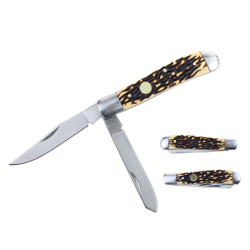6.25" Slip-Joint Drop Point & Clip Point Dual Blade Folding Knife W/ Acrylic Bone Handle