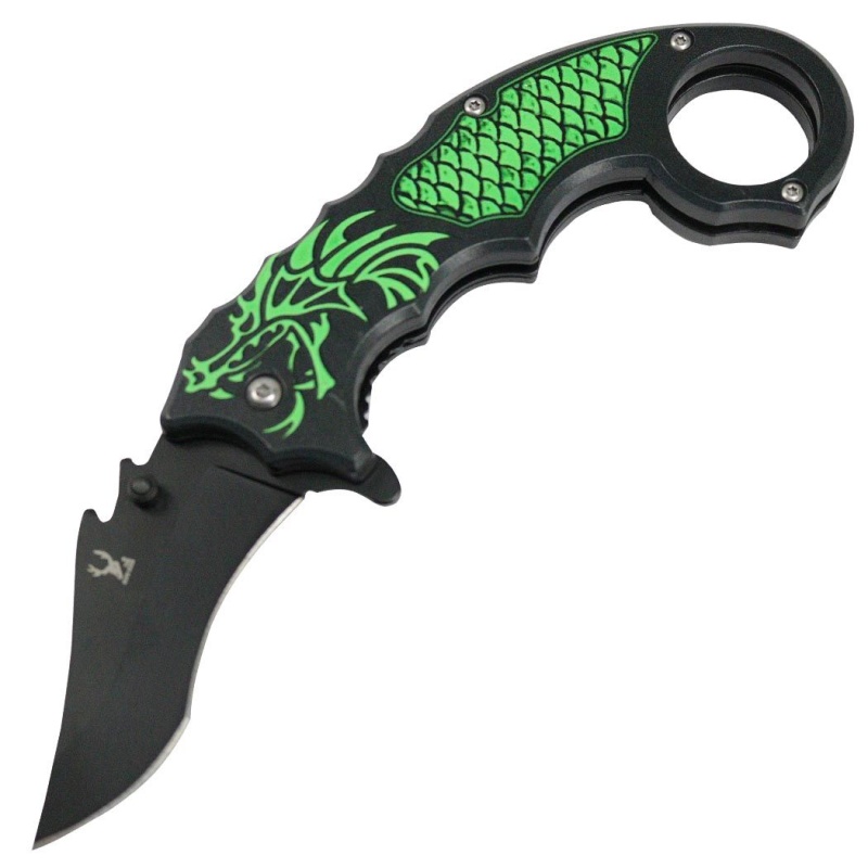 TheBoneEdge 8" Green Dragon Spring Assisted Folding Knife