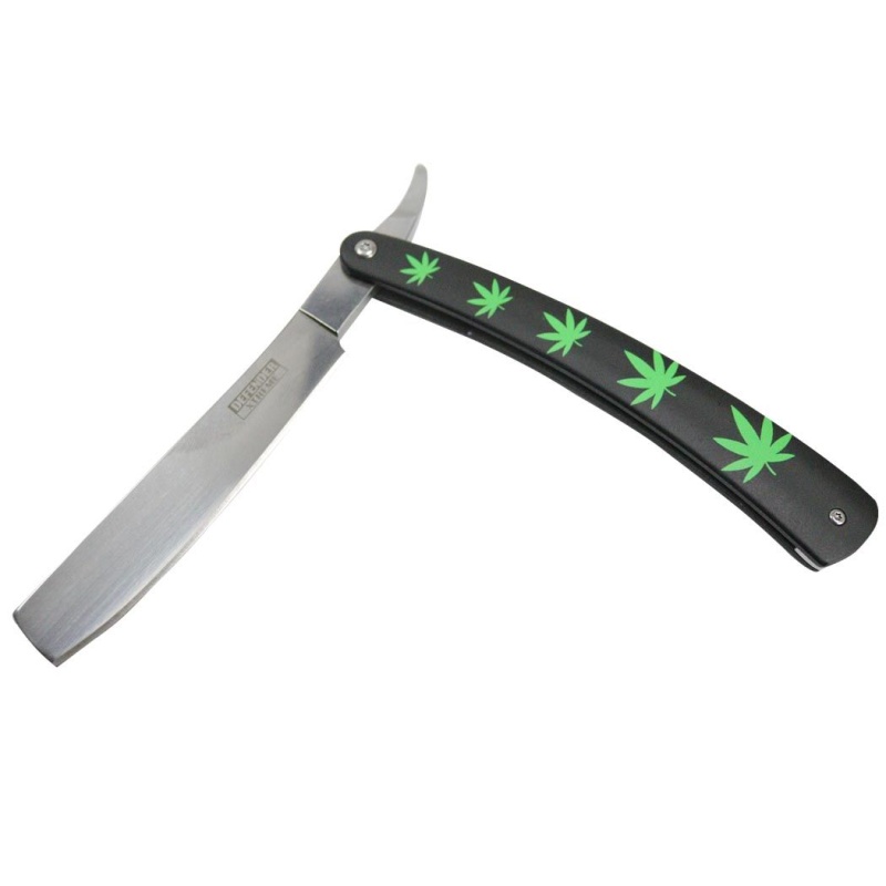 Defender-Xtreme 10" Straight Razor Green Leaf Folding Knife