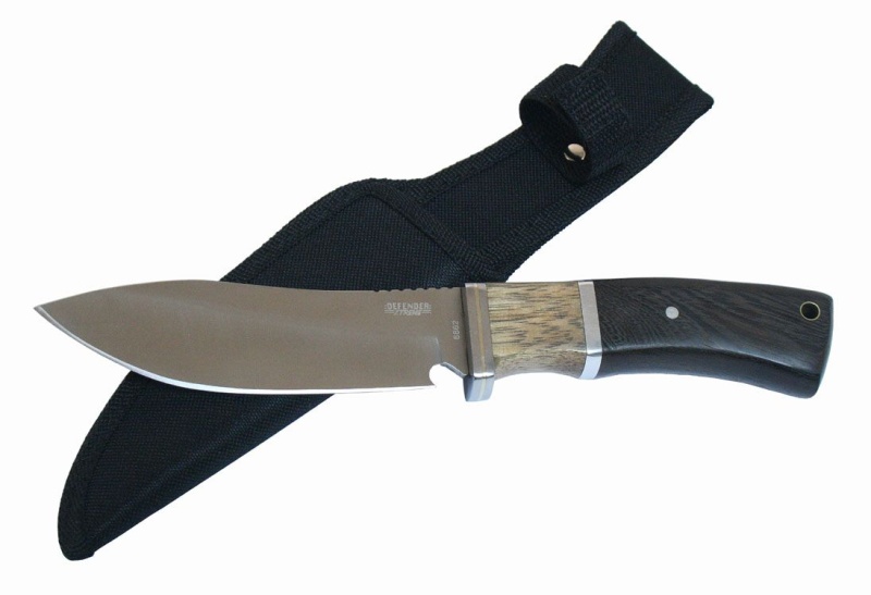 9.5" Hunting Knife with Silver Stainless Steel Blade and Brown Wood Handle