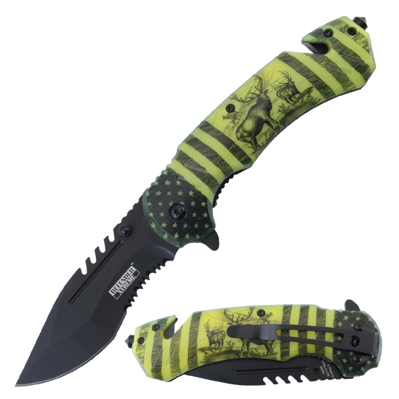 Defender-Xtreme 8.5" Deer Pattern Folding Knife