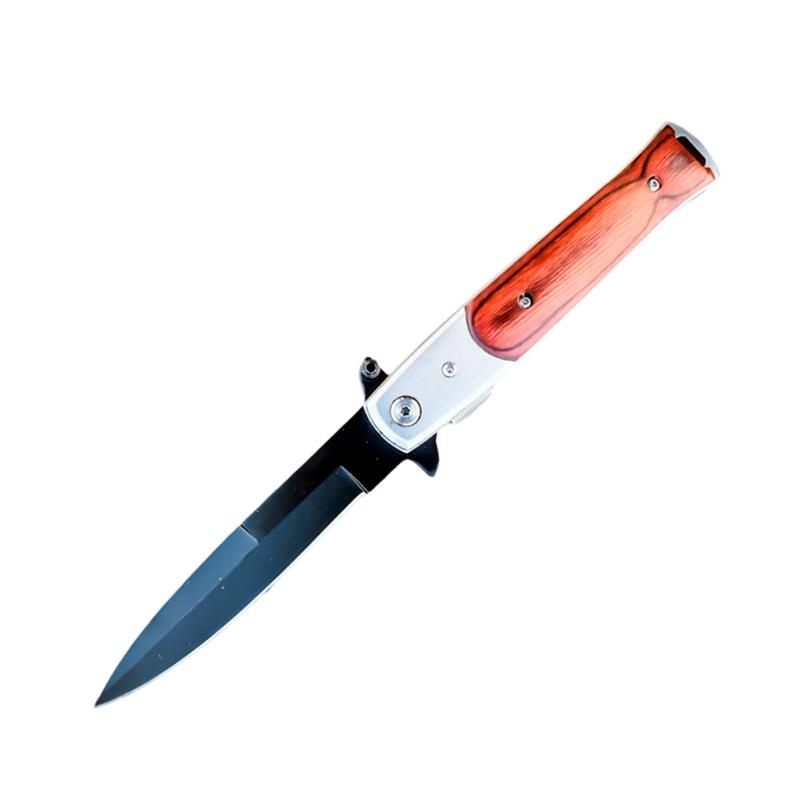 8.75" Stiletto Style Stainless Steel Blade Spring Assisted Folding Knife With Pakkawood Inlay Handle