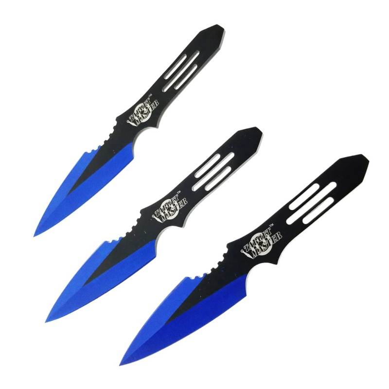 3 Pc Set 5.5" Black & Blue Color Throwing Knife Set With Nylon Pouch
