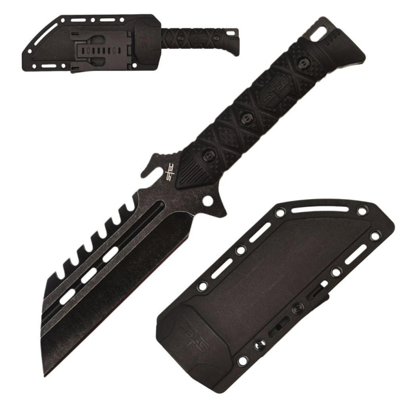 10.5" Full Tang Stainless Steel Black Serrated Blade Hunting Knife W/ Abs Swivel Sheath