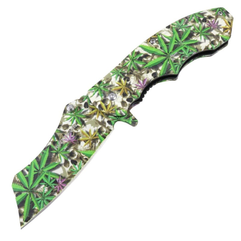 Hunt-Down 7" Leaf Color Stainless Steel Spring Assisted Knives With Belt Clip