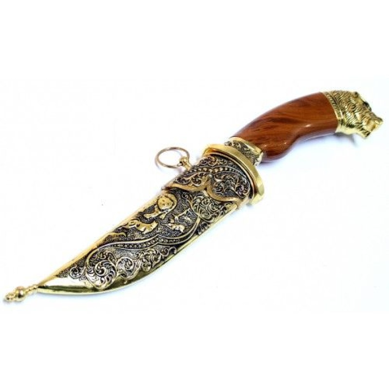 11" Dagger With Sheath Gold Color & Bear Design