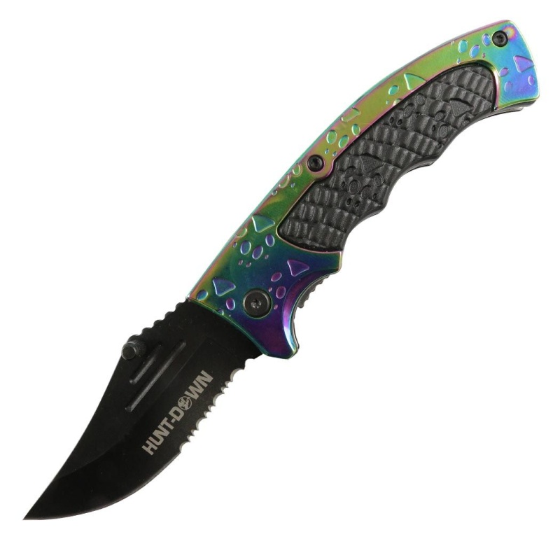 Hunt-Down 8" Rainbow Tiger Paw Staineless 3Cr13 Steel Spring Assisted Folding Knife