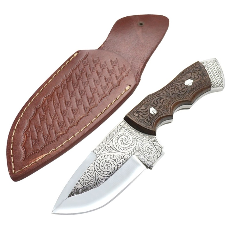 Theboneedge 9.5" Full Tang Custom Hand Made D2 Steel Engraved Blade & Handle Hunting Knife With Sheath