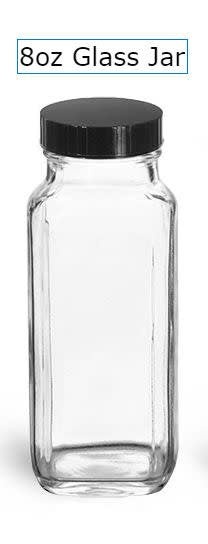 Clear Glass French Square Bottles W/ Black Caps 8Oz - Just Sculpt