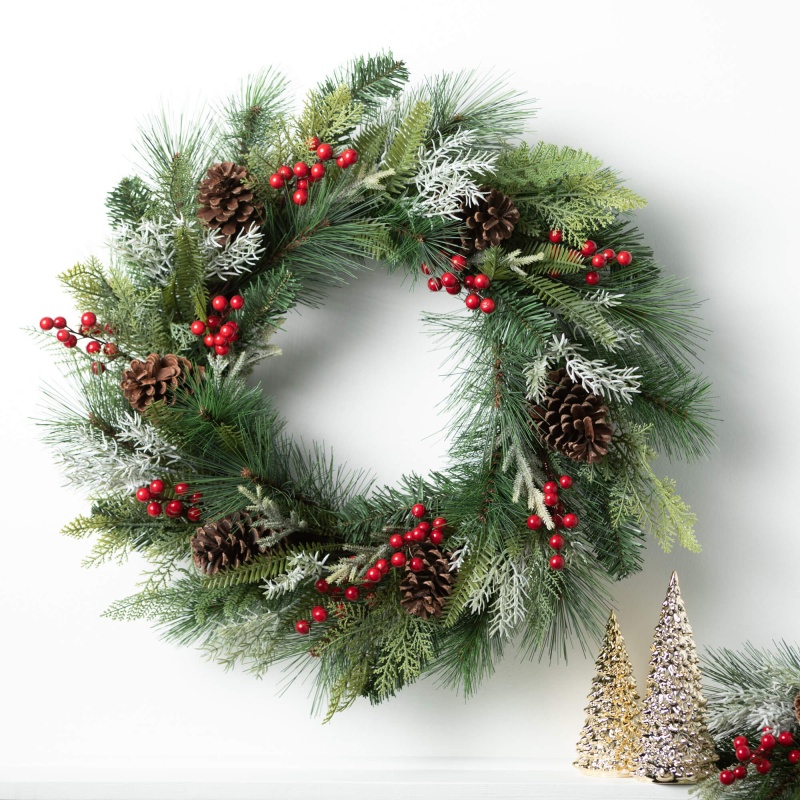 24" Pine And Berry Wreath