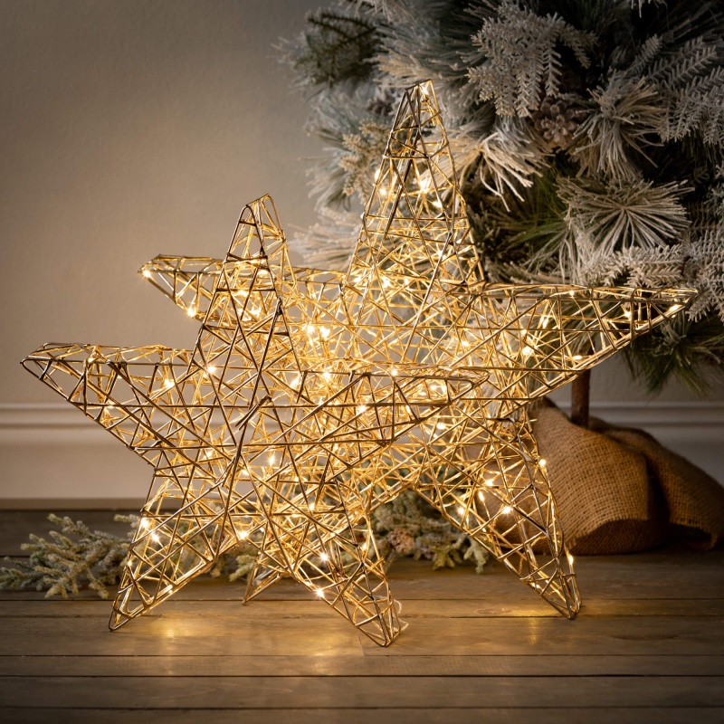 Lighted Outdoor Gold Stars