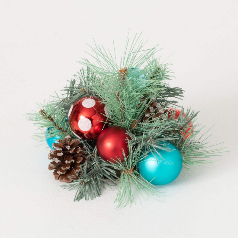 Red Teal Ornament Pine Orb