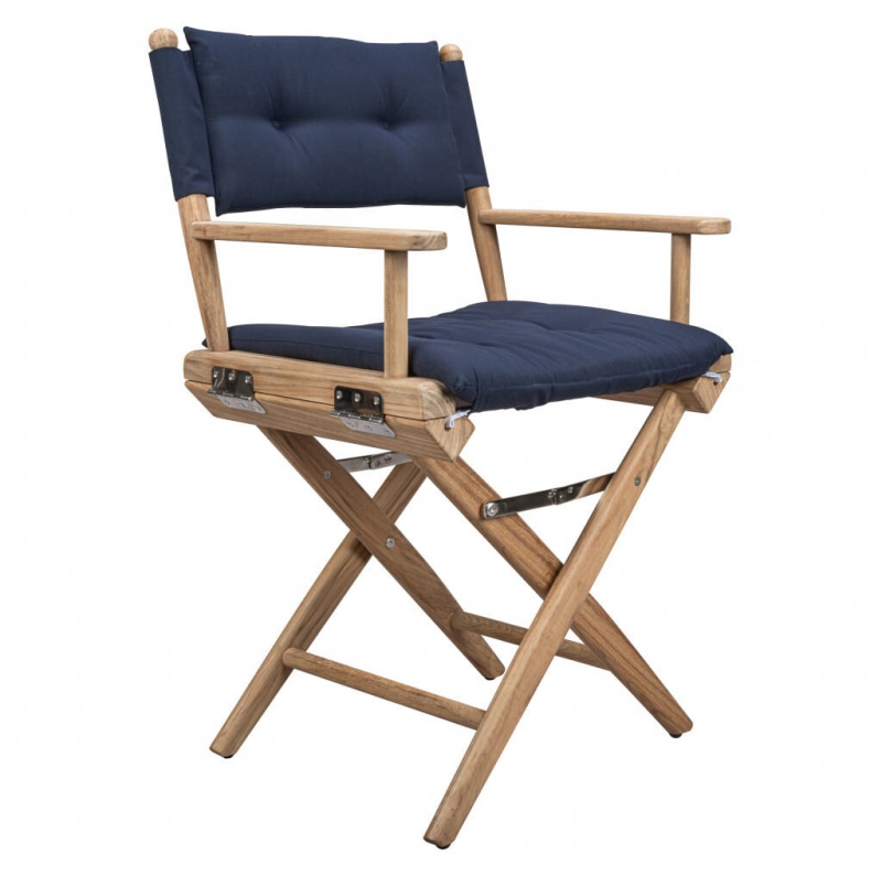 Navy Blue and Brown Solid Wood Director Chair with Cushion