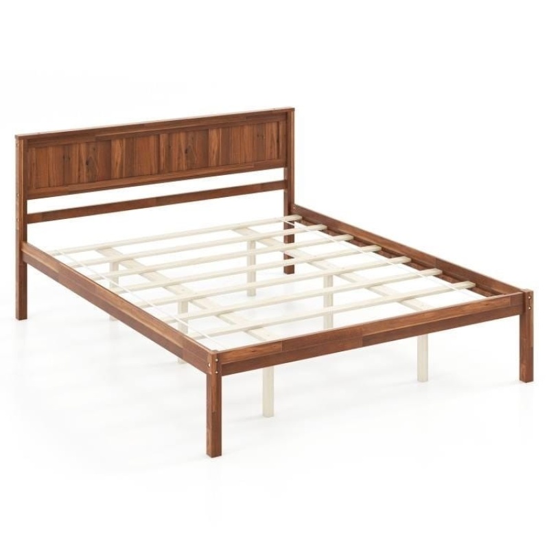 Queen Size Retro Wood Platform Bed Frame With Headboard