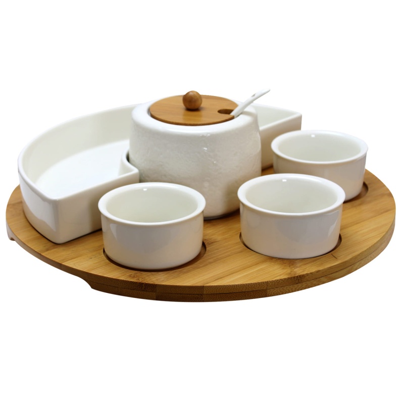 Elama Signature 8 Piece Appetizer Serving Set With 4 Serving Dishes, Center Condiment Server, Spoon