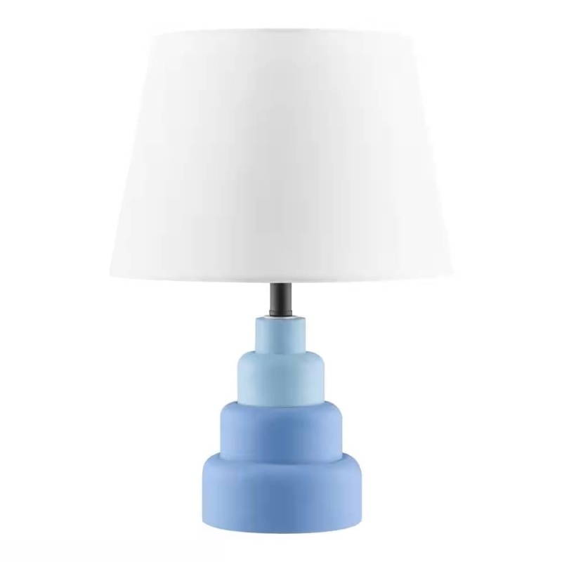 Small Blue Desk Light Table Lamp with White Fabric Shade