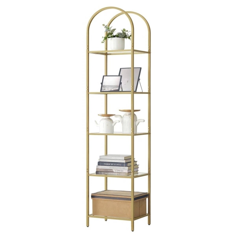 Arched Top Gold Metal Display Rack with 5 Glass Shelves