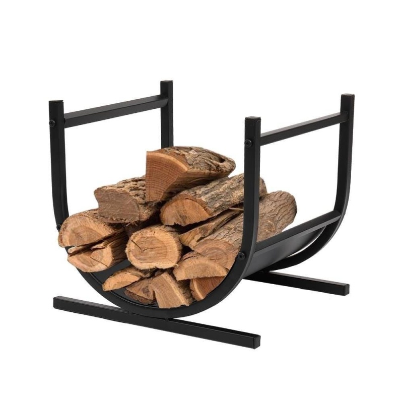 Modern Classic Black Steel Firewood Rack Log Holder For Indoor Or Outdoor Use