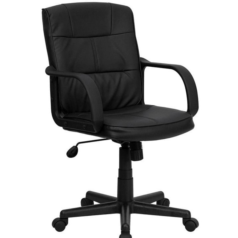 Black Mid-Back Polyurethane & Leather Office Chair With Nylon Arms