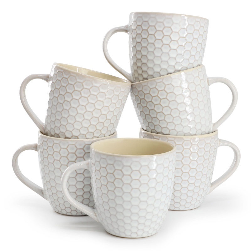 Elama Honeycomb 6 Piece 15 Ounce Mug Set In White