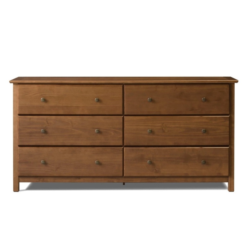 Farmhouse Solid Pine Wood 6 Drawer Dresser In Walnut Finish