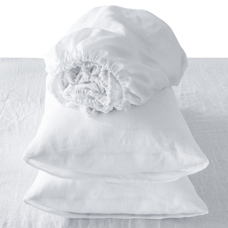 Four Piece White Linen King Sheet Set