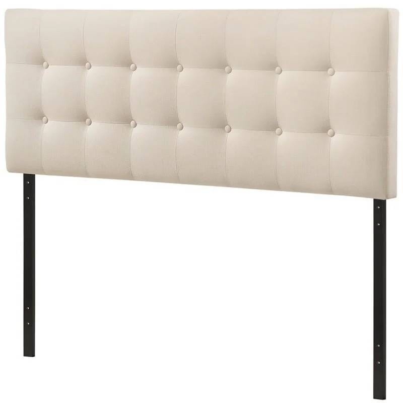 Full Size Modern Ivory Fabric Upholstered Button Tufted Headboard