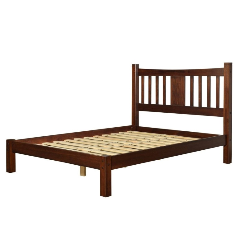 King Farmhouse Style Solid Wood Platform Bed Frame With Headboard In Cherry