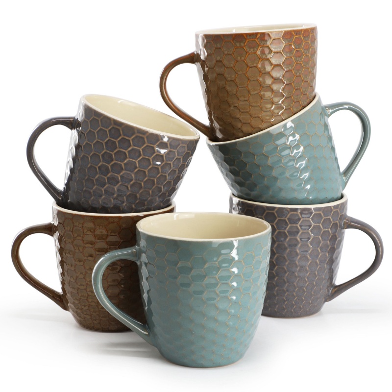 Elama Honeysuckle 6-Piece 15 Oz. Mug Set, Assorted Colors