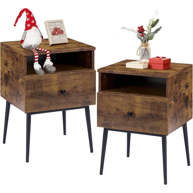 Set Of 2 Mid Century Modern Side Table Nightstand