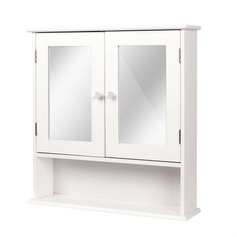 White 2-Door Mirrored Medicine Cabinet With Open Shelf