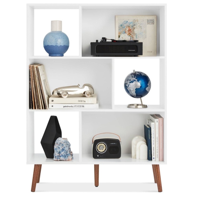 Mid Century Modern Style Bookcase Storage Shelving Unit In White Wood Finish