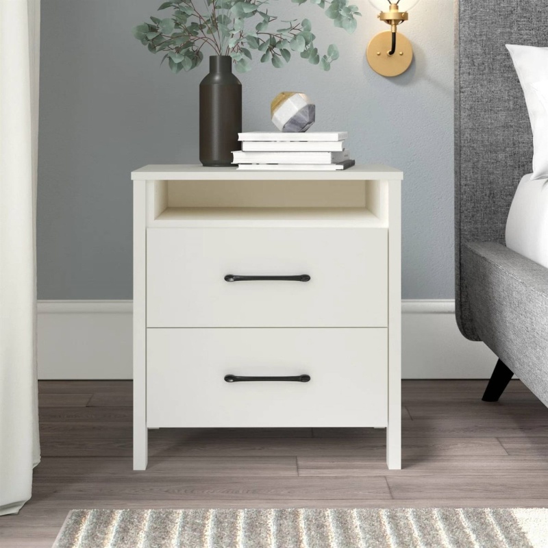Modern 2-Drawer Nightstand With Open Shelf