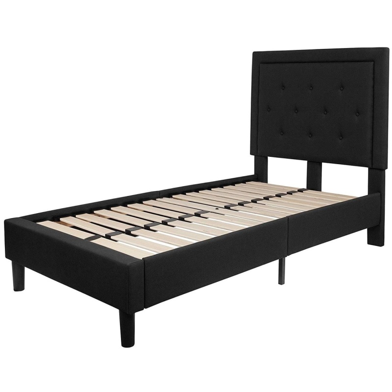 Twin Black Fabric Upholstered Platform Bed Frame With Tufted Headboard
