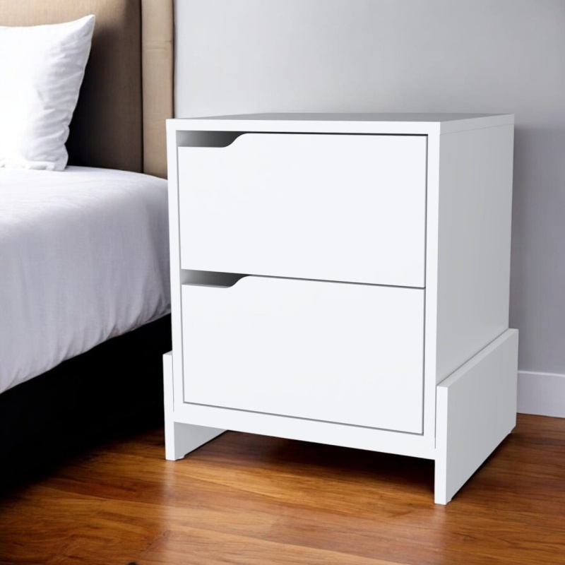 20" White Two Drawer Faux Wood Nightstand