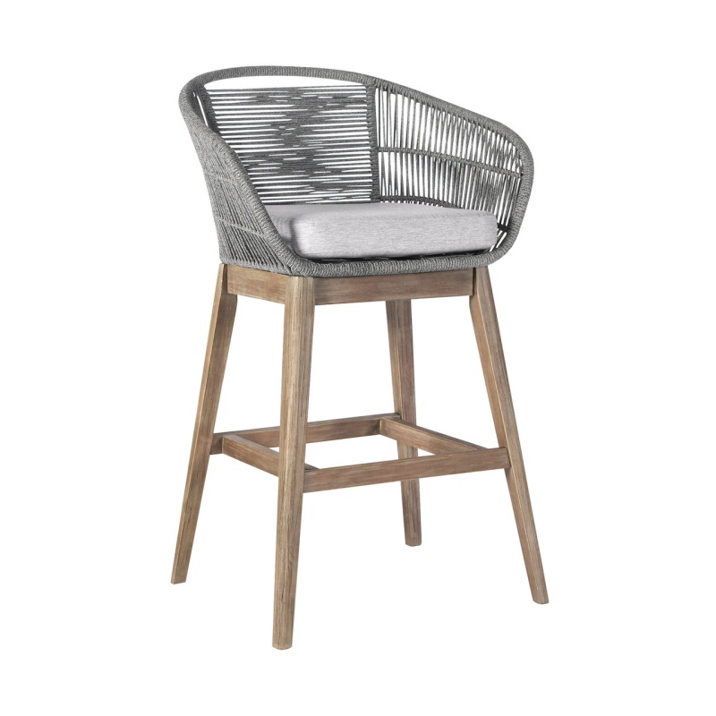 43" Gray Solid Wood Low Back Outdoor Bar Height Chair With Footrest