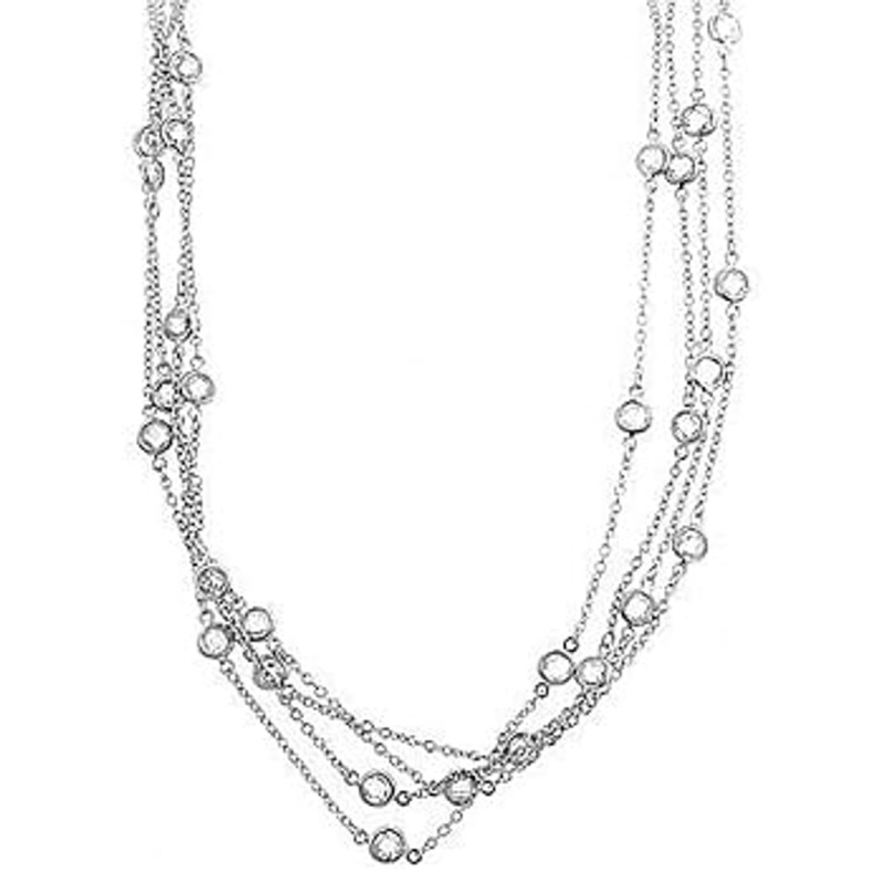 Layered Bezel Rhodium Plated Finish Necklace
