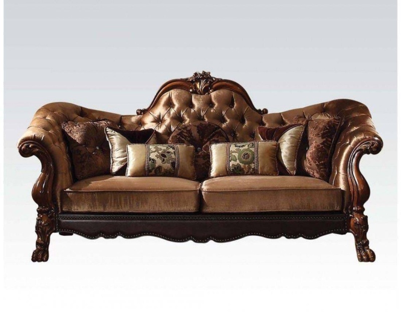 73" Dark Brown and Brown Velvet Loveseat with Toss Pillows
