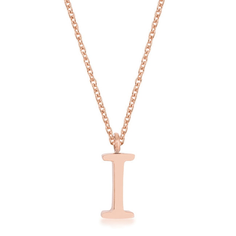 Elaina Rose Gold Stainless Steel I Initial Necklace