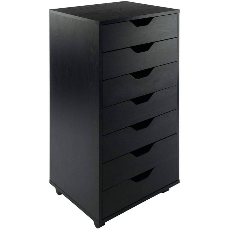 Modern Scandinavian Style 7-Drawer Storage Cabinet Chest In Black Finish