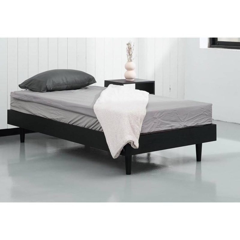Twin Size Mid-Century Modern Platform Bed Frame in Black Wood Finish
