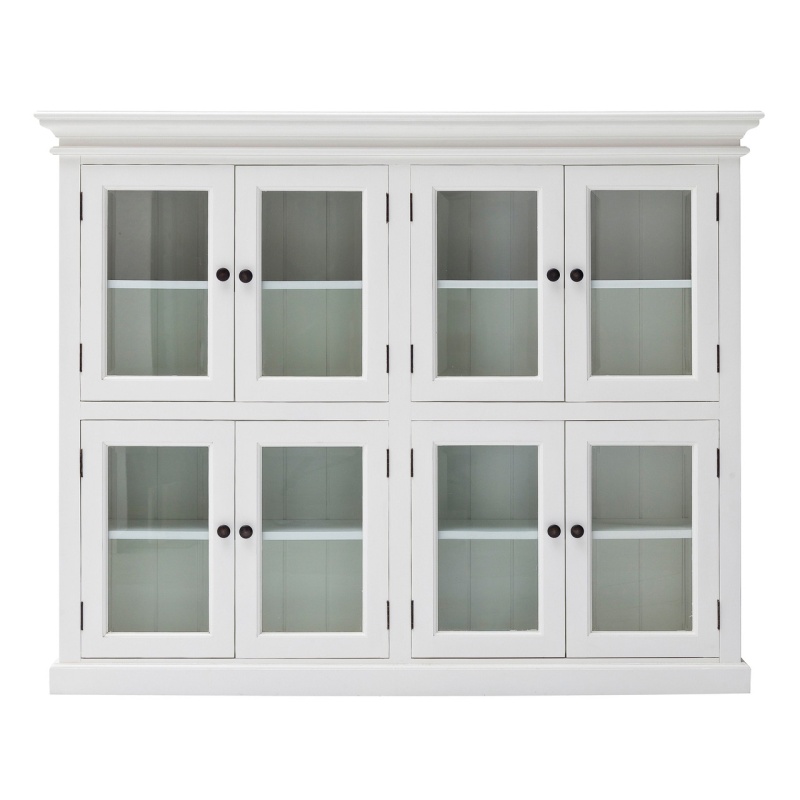 52" White Wood And Glass Two Level Storage Cabinet