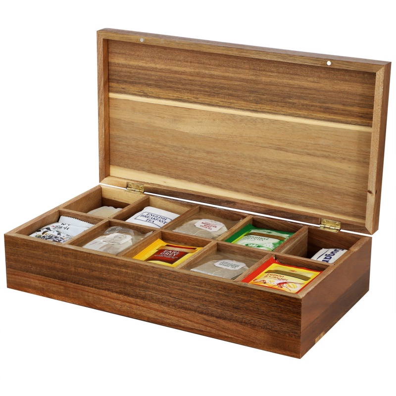 Megachef Acacia Wood 10 Compartment Tea Box