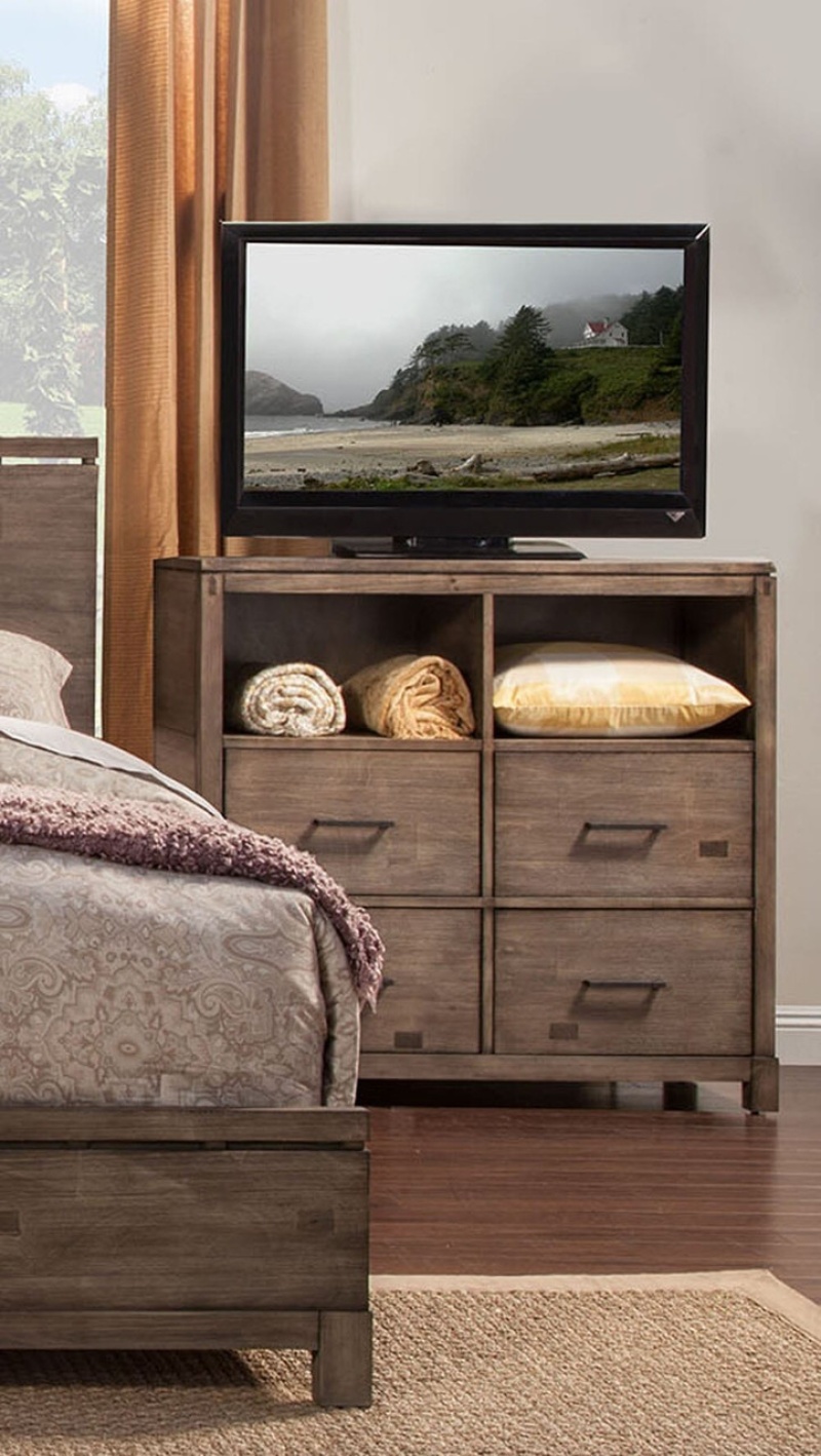 42" Brown Solid Wood Open Shelving Tv Stand