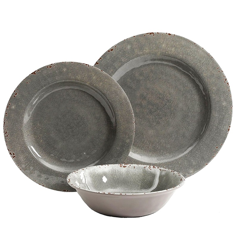 Studio California Mauna 12 Piece Dinnerware Set In Gray Crackle Look Decal